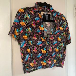Cropped button up blouse with psychedelic mushrooms